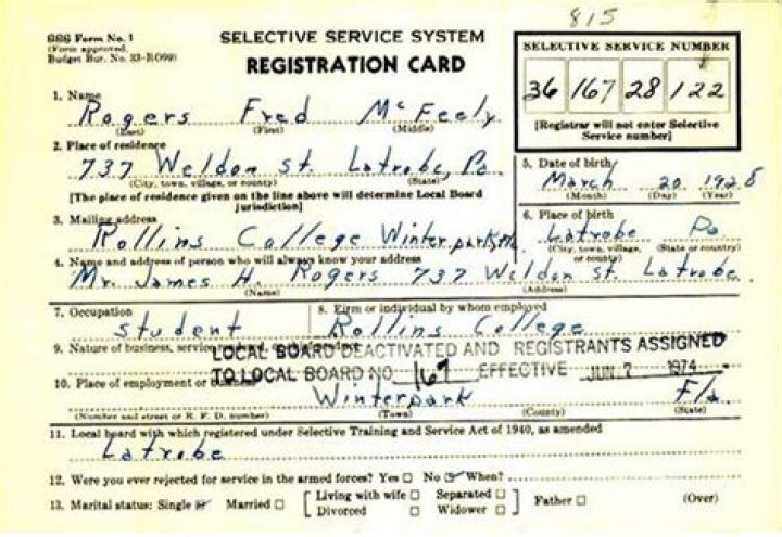 Mr Rogers Draft Card